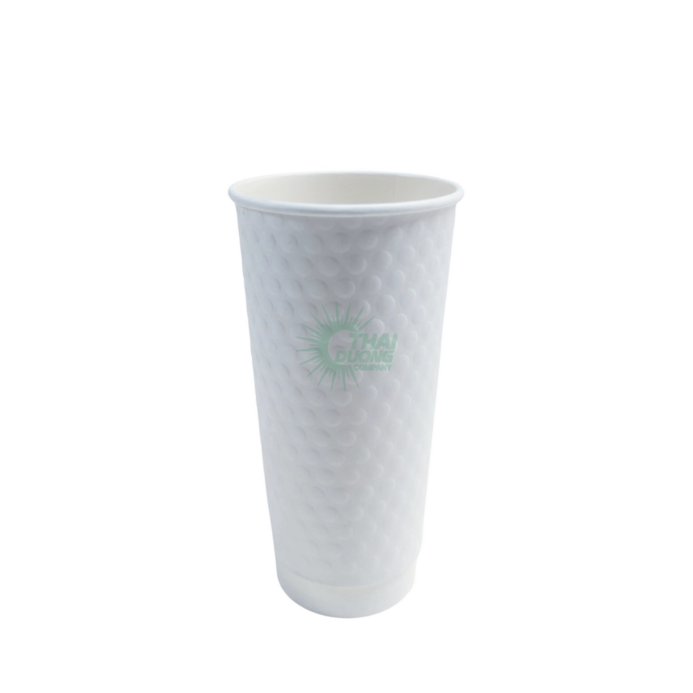 Ly giấy Trắng 2 lớp dập nổi chấm bi 22oz Thái Dương