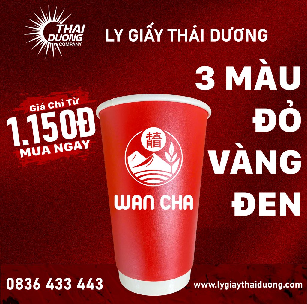 Ly giấy 2 lớp in sẵn nền Đỏ, Vàng, Đen của Thái Dương là dòng ly double-wall có thiết kế in sẵn, bán theo thùng, không yêu cầu số lượng đặt hàng tối thiểu (MOQ) như ly in logo riêng. Ly có sẵn tại kho Bình Tân, TP.HCM, kích cỡ phổ biến 8oz–12oz, phù hợp quán cà phê, trà sữa nhỏ lẻ hoặc mới mở cần lấy hàng nhanh, giao trong thời gian ngắn.